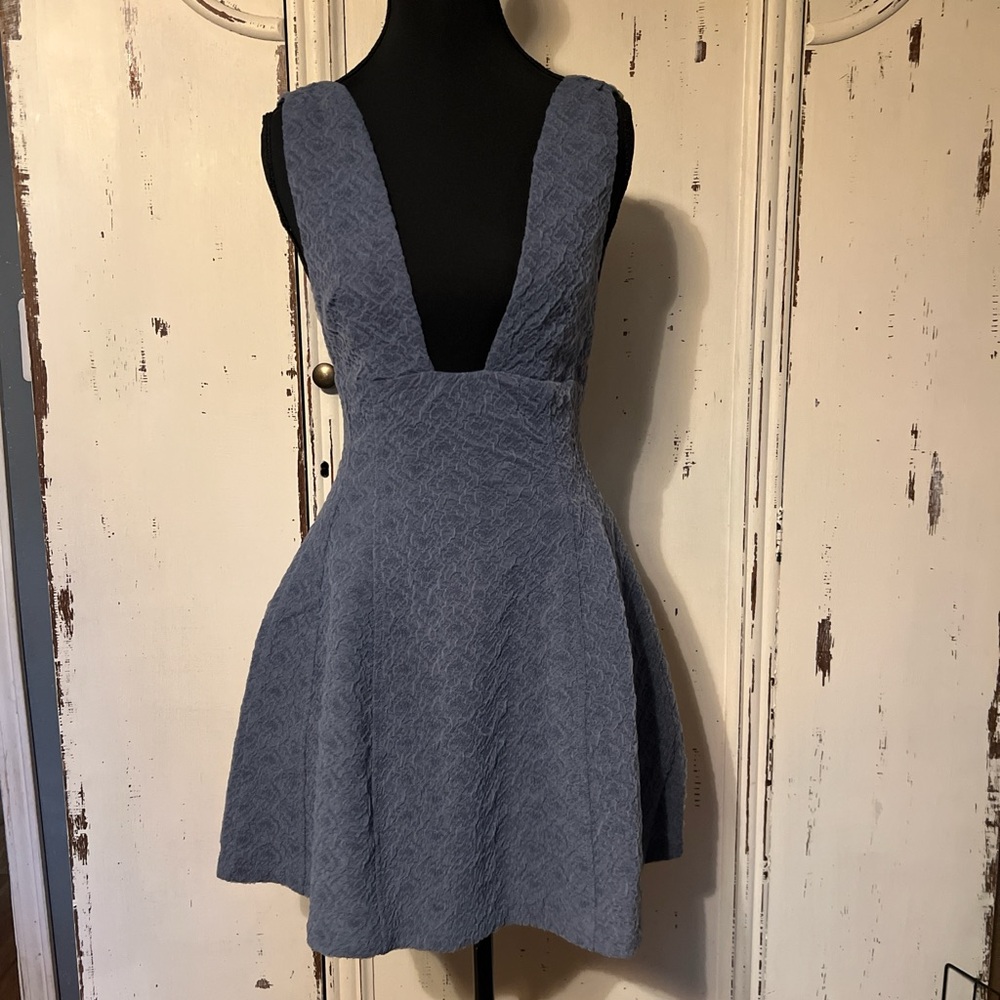 WeWoreWhat Blue Plunge Neck A-Line Sundress